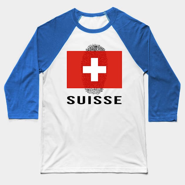 Switzerland Flag Soccer DNA Baseball T-Shirt by Rocky Ro Designs